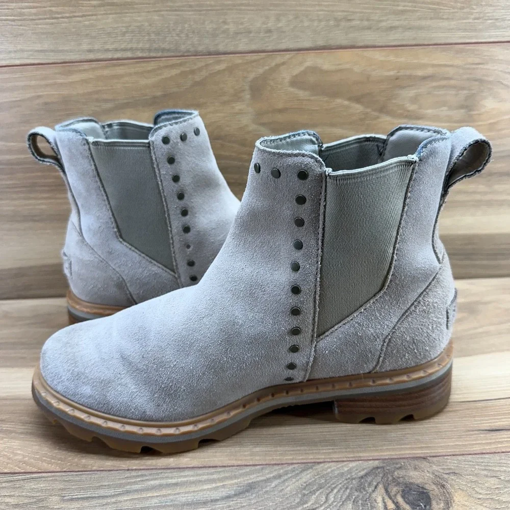 Sorel Lennox Chelsea Boots Womens 7 Beige‎ Suede Studded Waterproof Casual